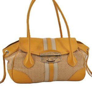 Vintage Prada Raffia Leather Hand Shoulder Bag Beige Yellow